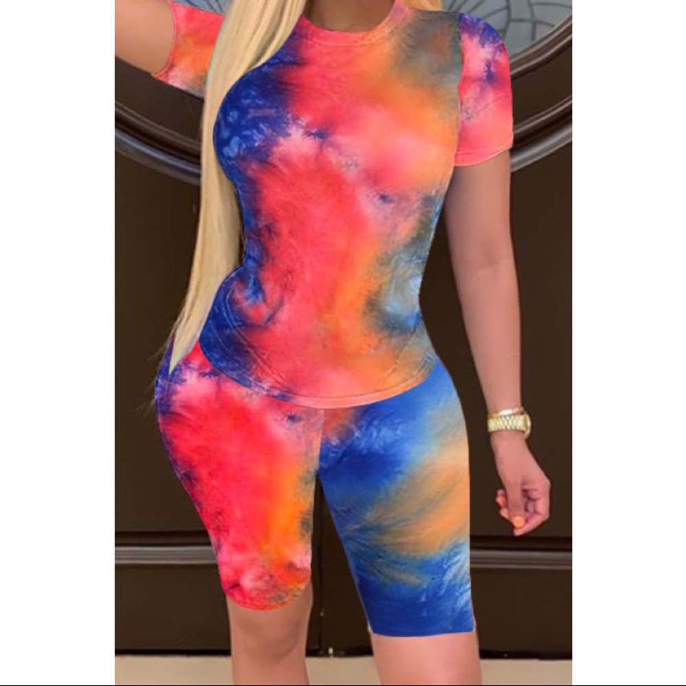Two piece tie dye co-ord biker cycle shorts set